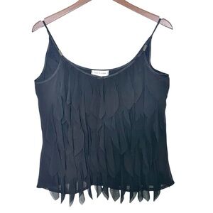 Vintage Anne Fontaine Black Silk Petal Fringe Camisole Tank Top Fairy Whimsigoth